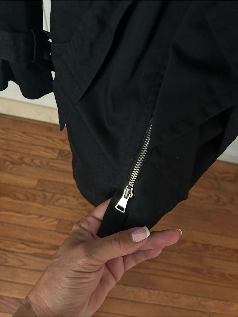 Elle Black Trench Coat with Waist Tie and Zip Front - Picture 4 of 10